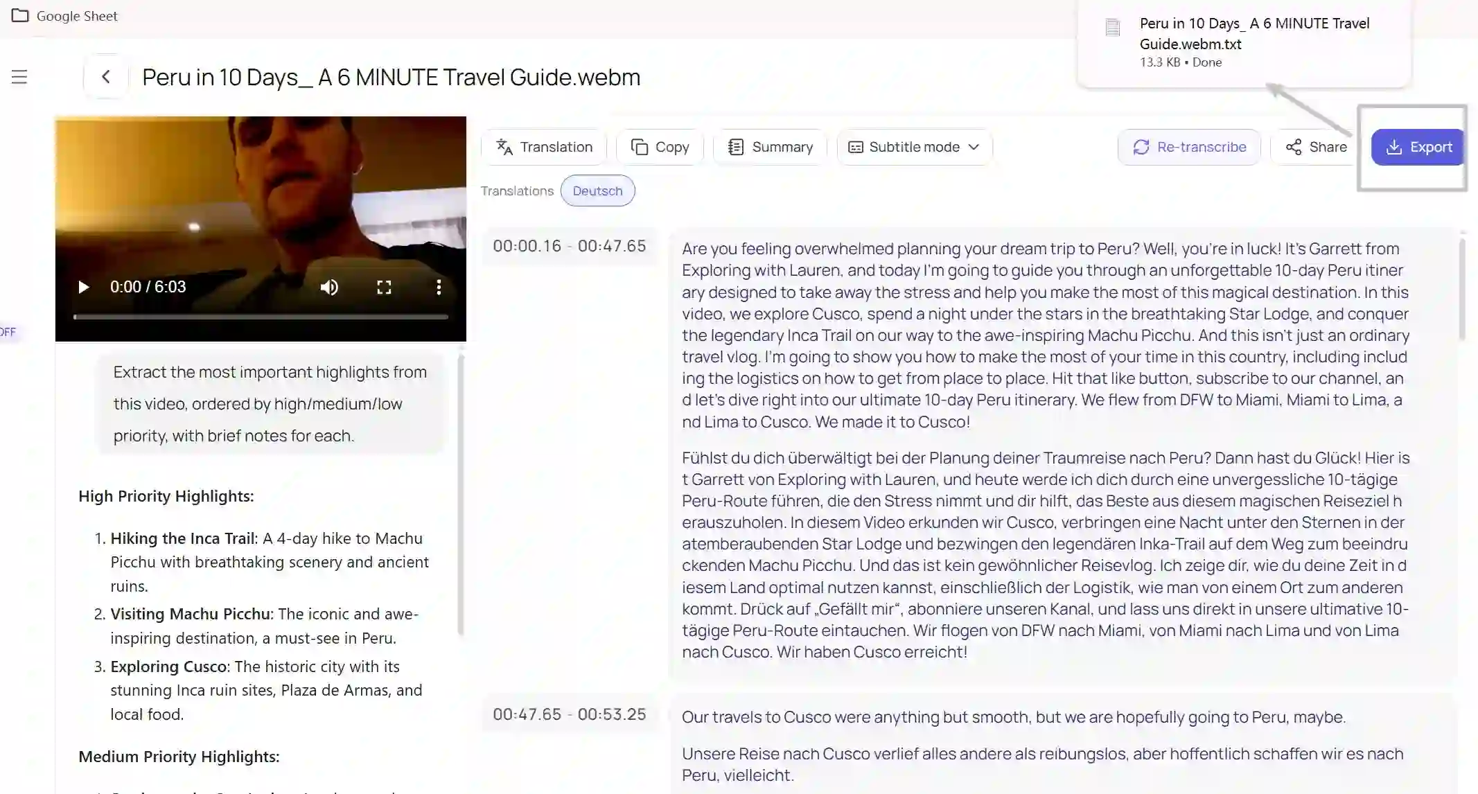 Export and Share Transcripts
