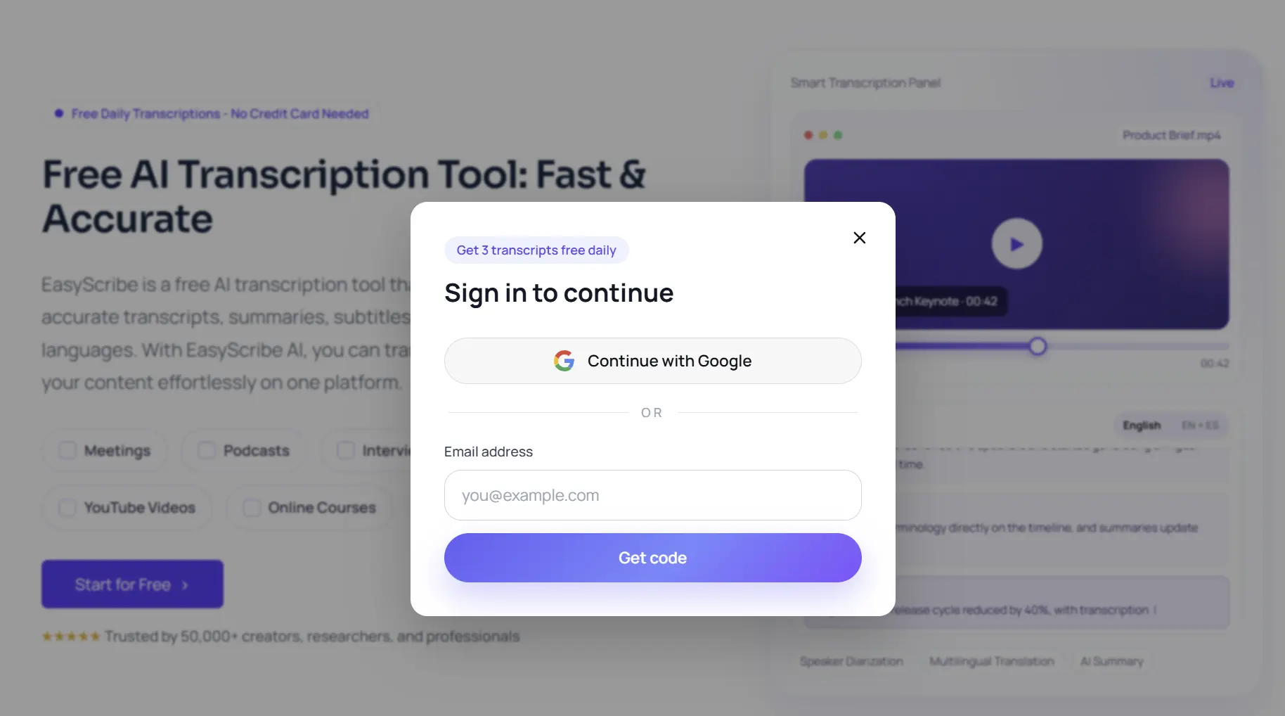 Sign In EasyScribe Workspace