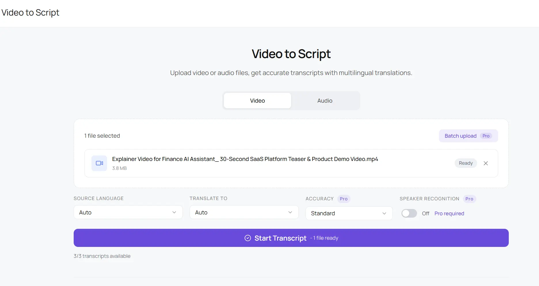 Start Transcribing File
