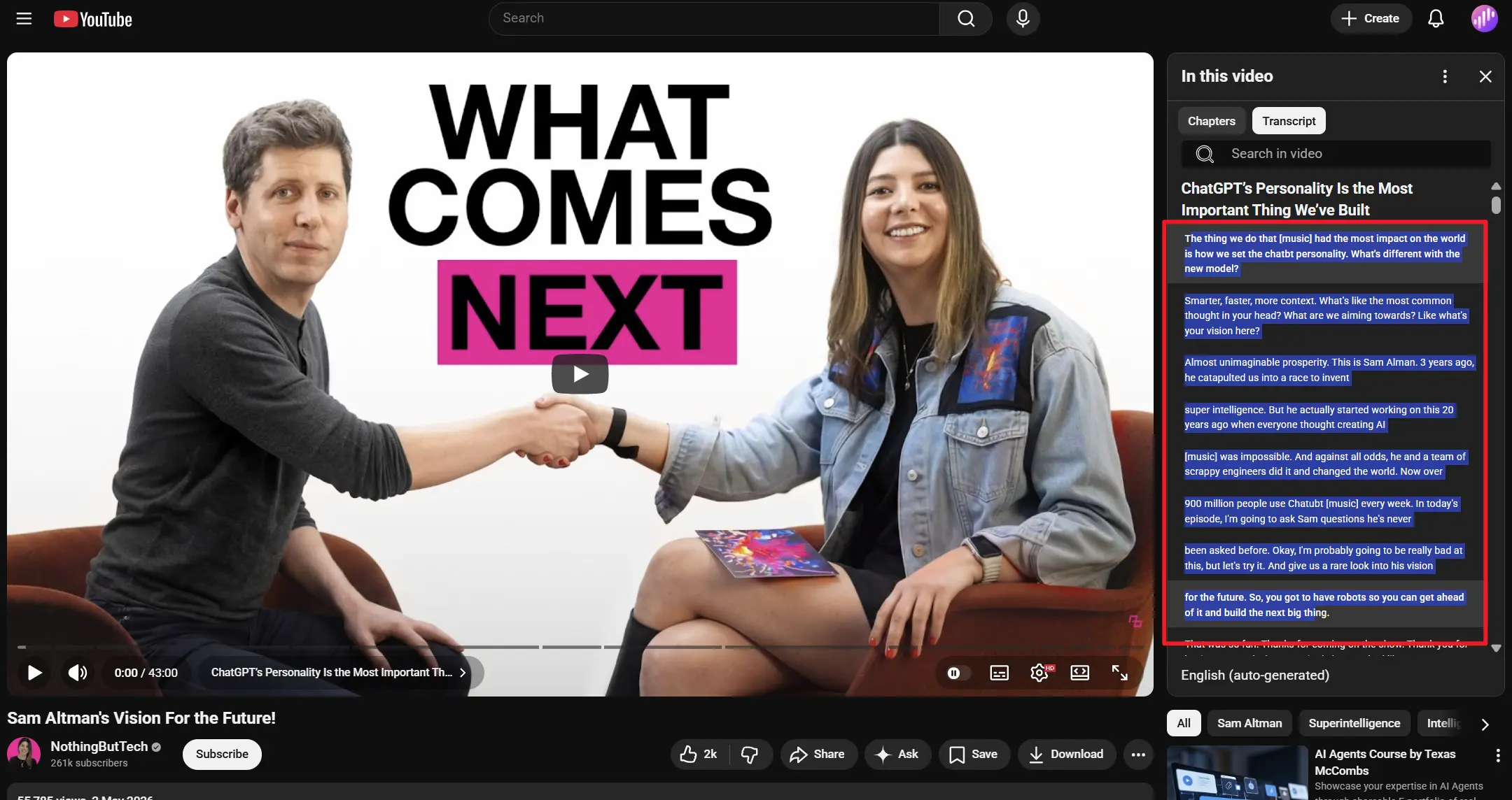 Copy YouTube Video Transcript Manually