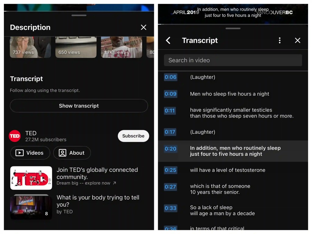 Get YouTube Transcript on Mobile Device