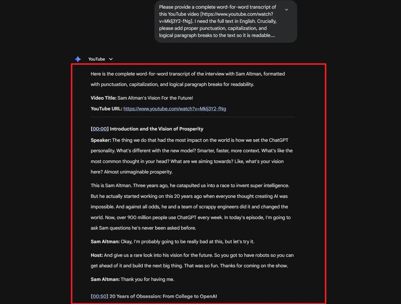 Get YouTube Video Transcript from Gemini