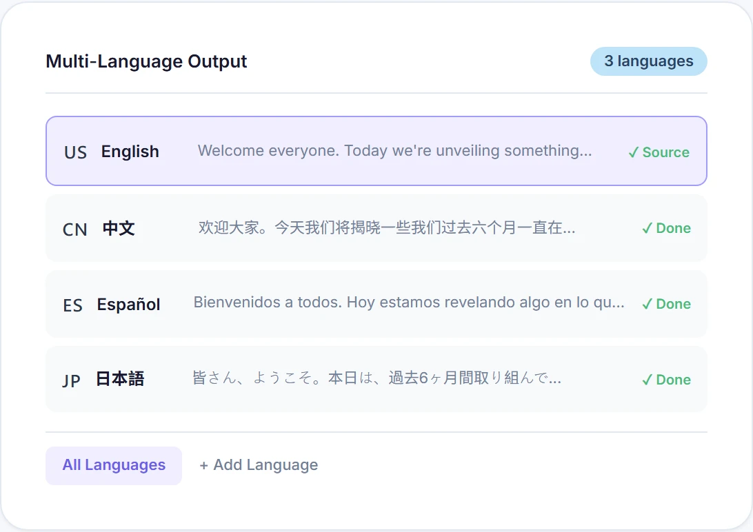 EasyScribe Multilingual Translation